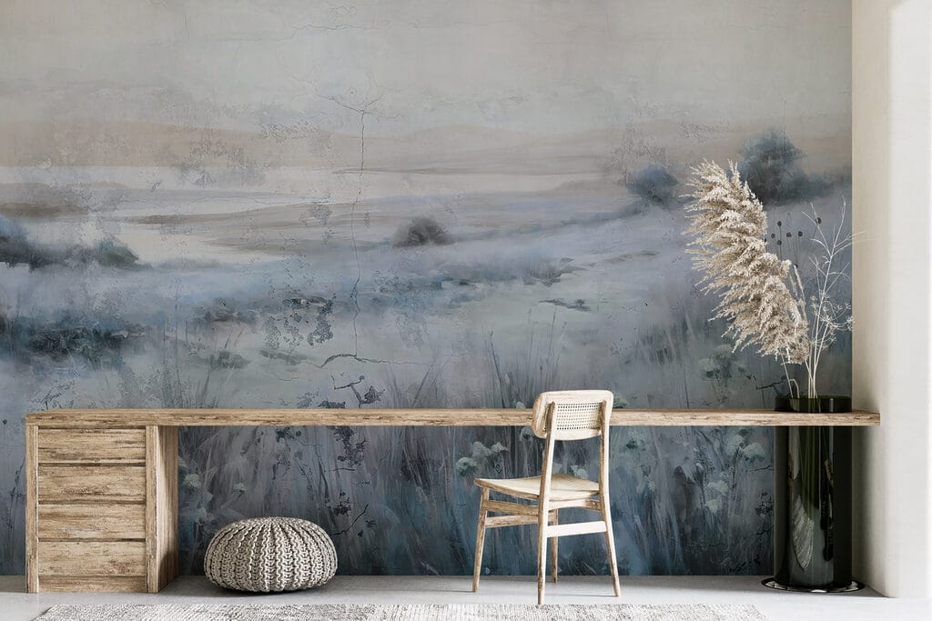 Blauwe velden in ochtendwaas — interieur 3