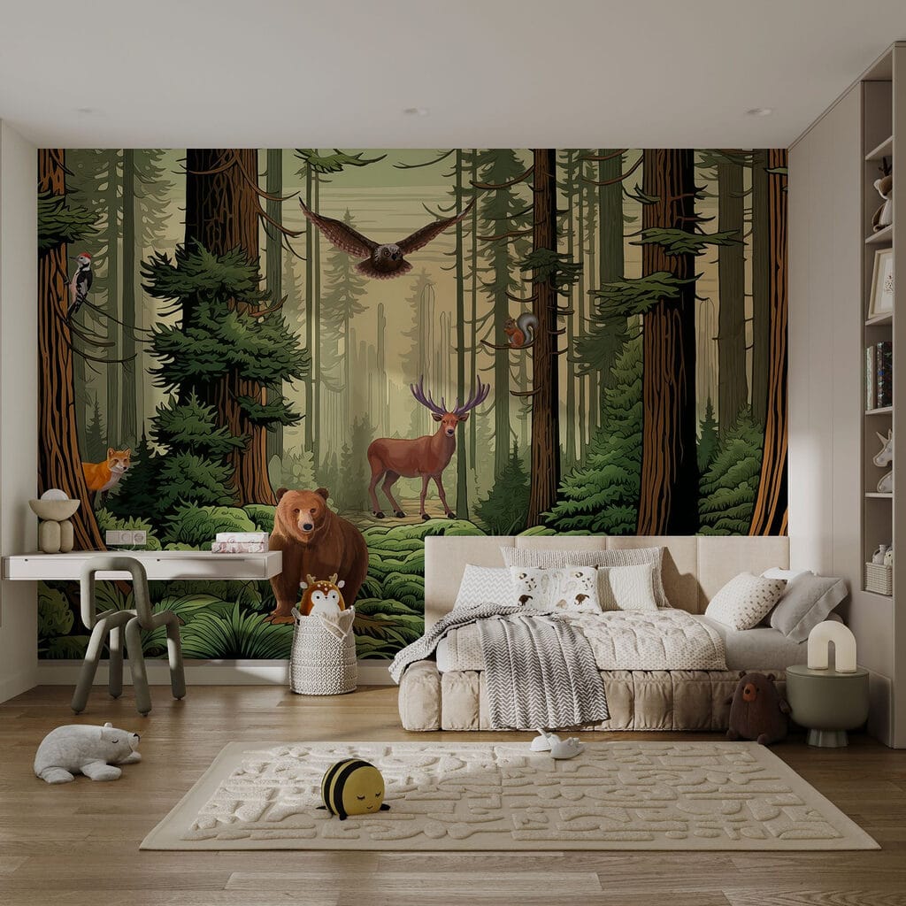 Bosdieren tussen hoge stammen — interieur 2