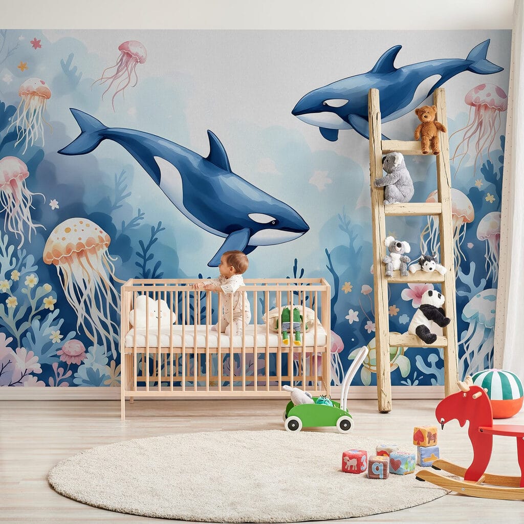Walvis en schildpad zwemmen in de oceaan — interieur 3