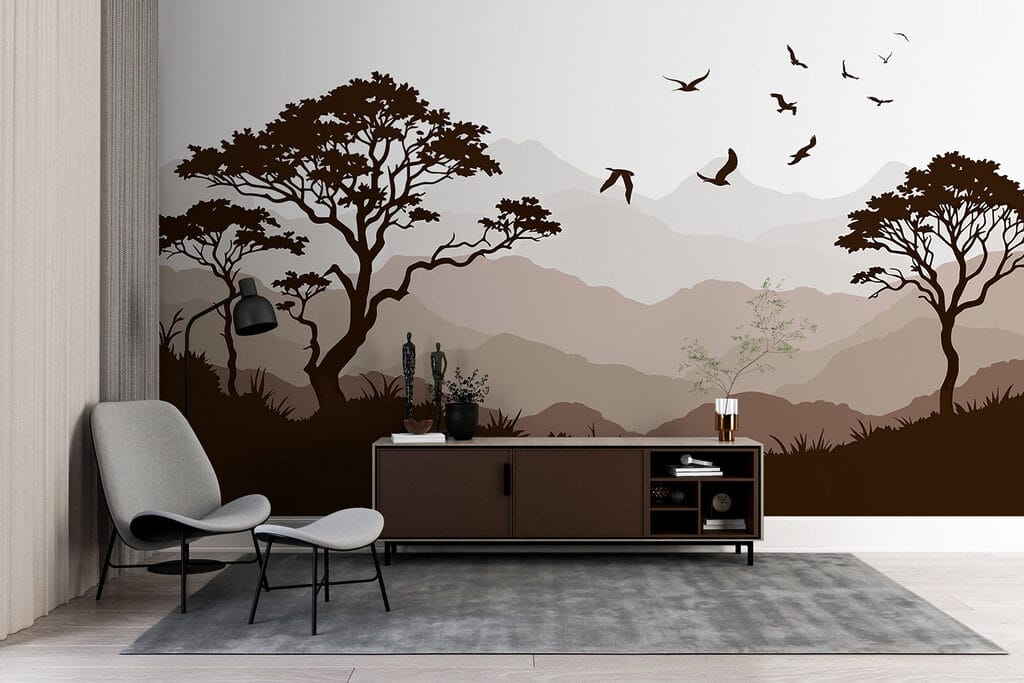 Vogels boven stille boomsilhouetten — interieur 2