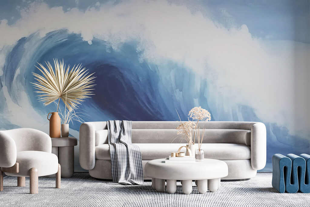 Grote golf in de oceaan in een interieur
