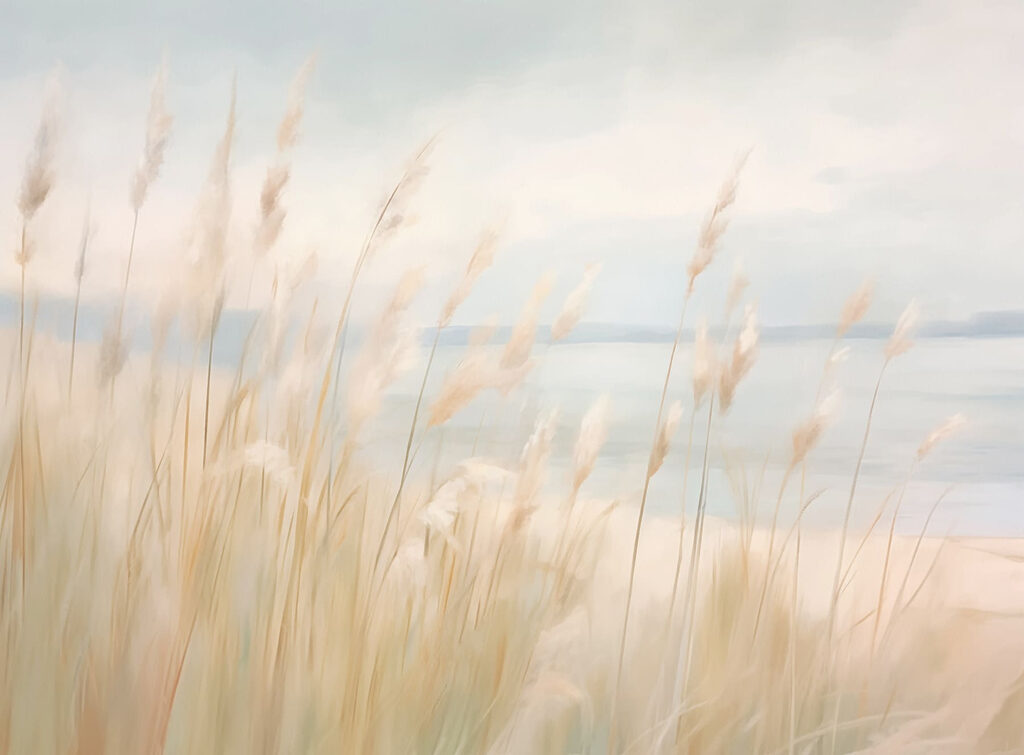 Hoog gras met water op de achtergrond — volledig ontwerp