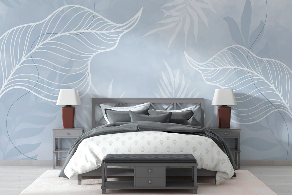 Witte bladlijnen op palmvormen — interieur 1