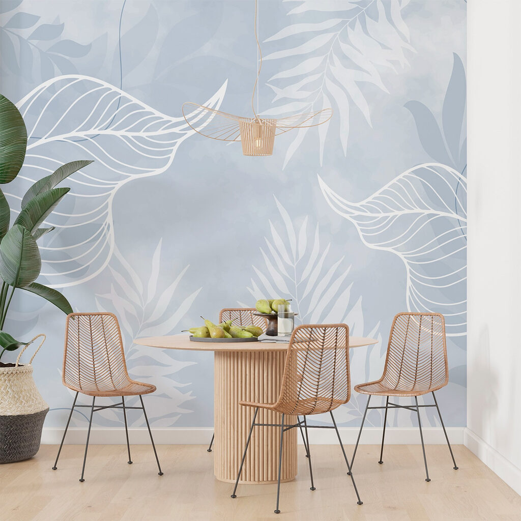 Witte bladlijnen op palmvormen — interieur 3