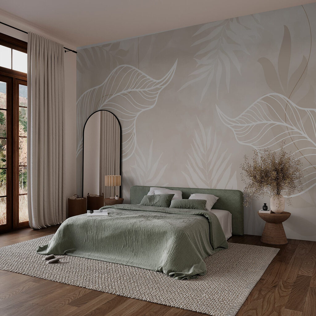 Witte bladeren op een beige achtergrond — interieur 1