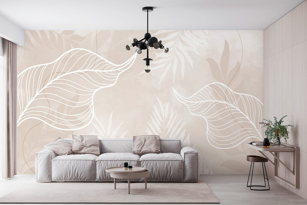 Witte bladeren op een beige achtergrond — interieur 3