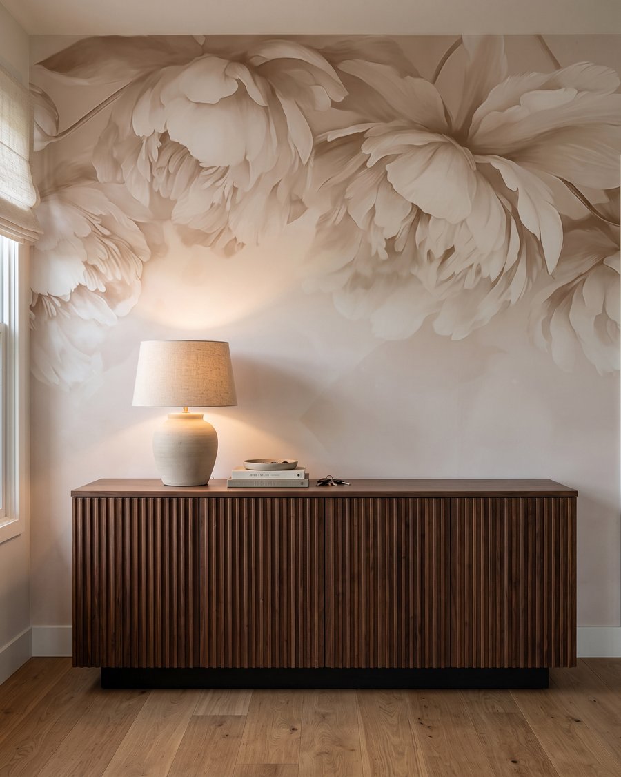 Delicaat bloemenpatroon in zachte tinten in een interieur