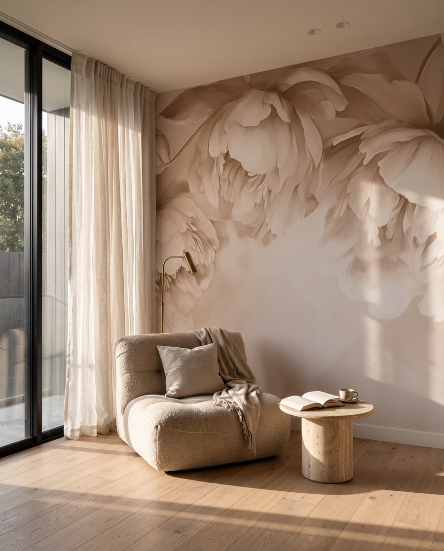 Overhangende roomwitte bloemen — interieur 4