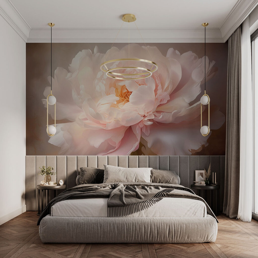 Delicate bloemblaadjes in zachte tinten in een interieur