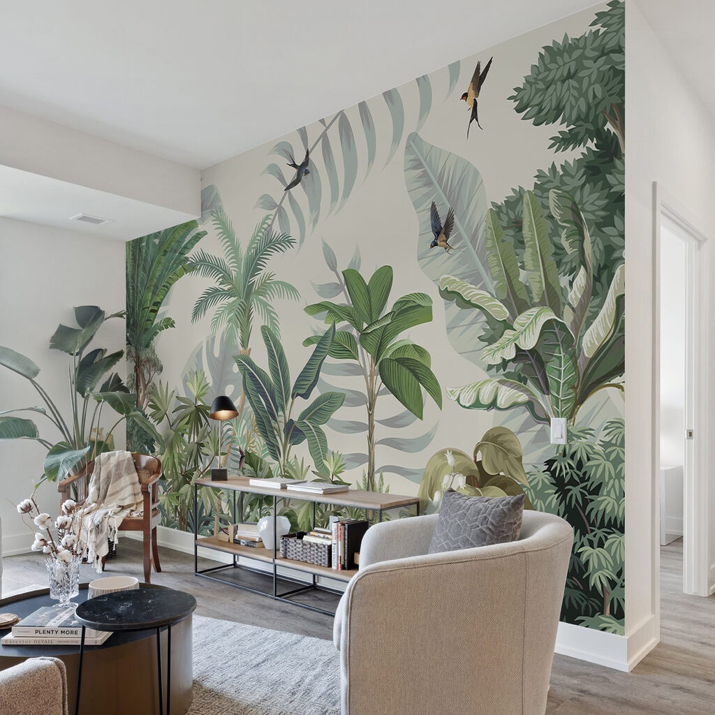 Tropenbos met vliegende vogels — interieur 1