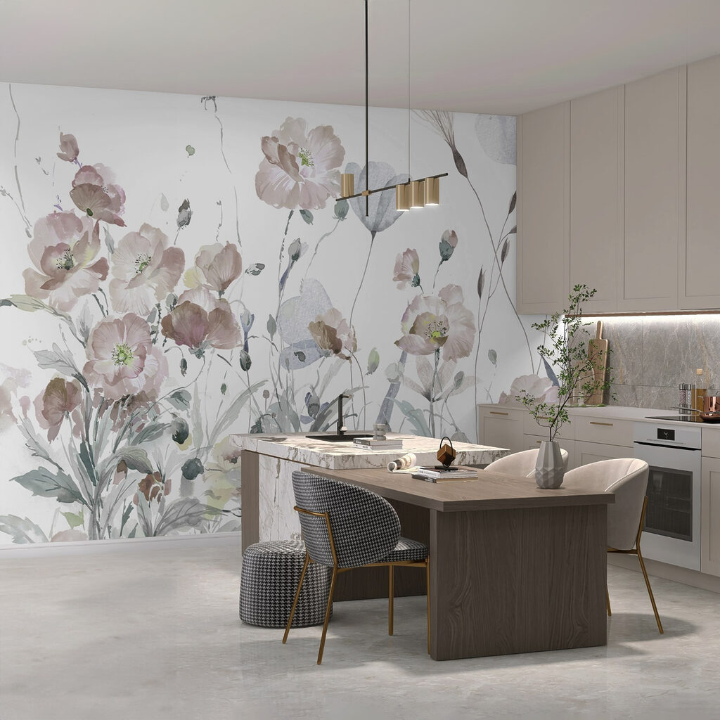 Zachte bloemweide op wit — interieur 2