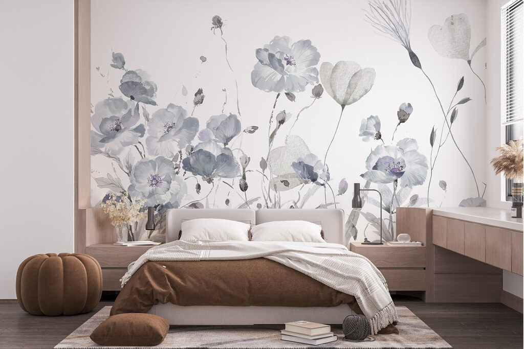 Zachte bloemweide op wit — interieur 1
