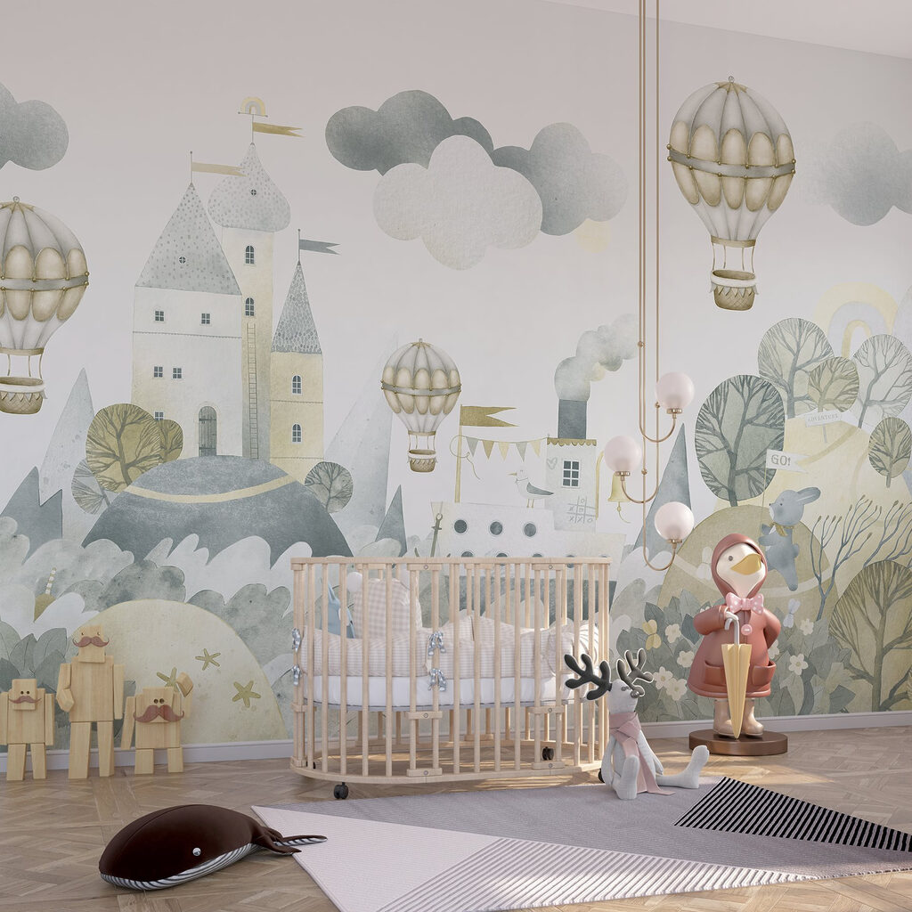 Aquarel van een kasteel en heteluchtballonnen — interieur 2
