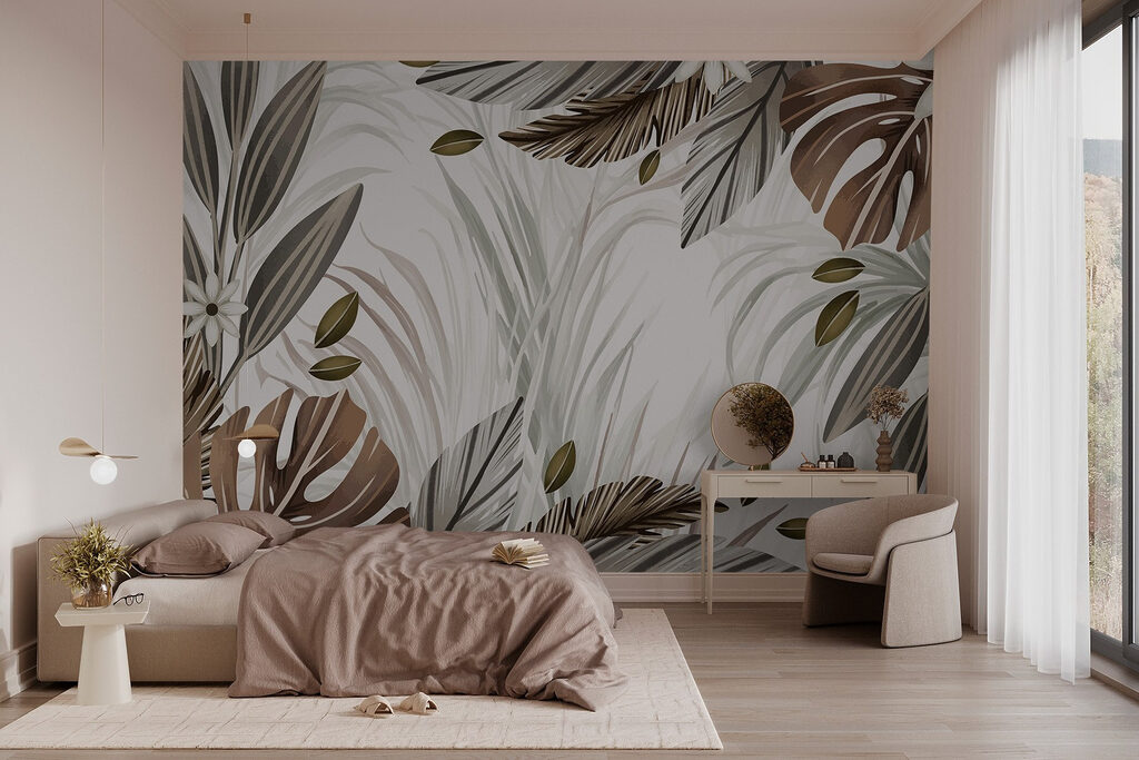 Bruine tropenbladeren op wit — interieur 2
