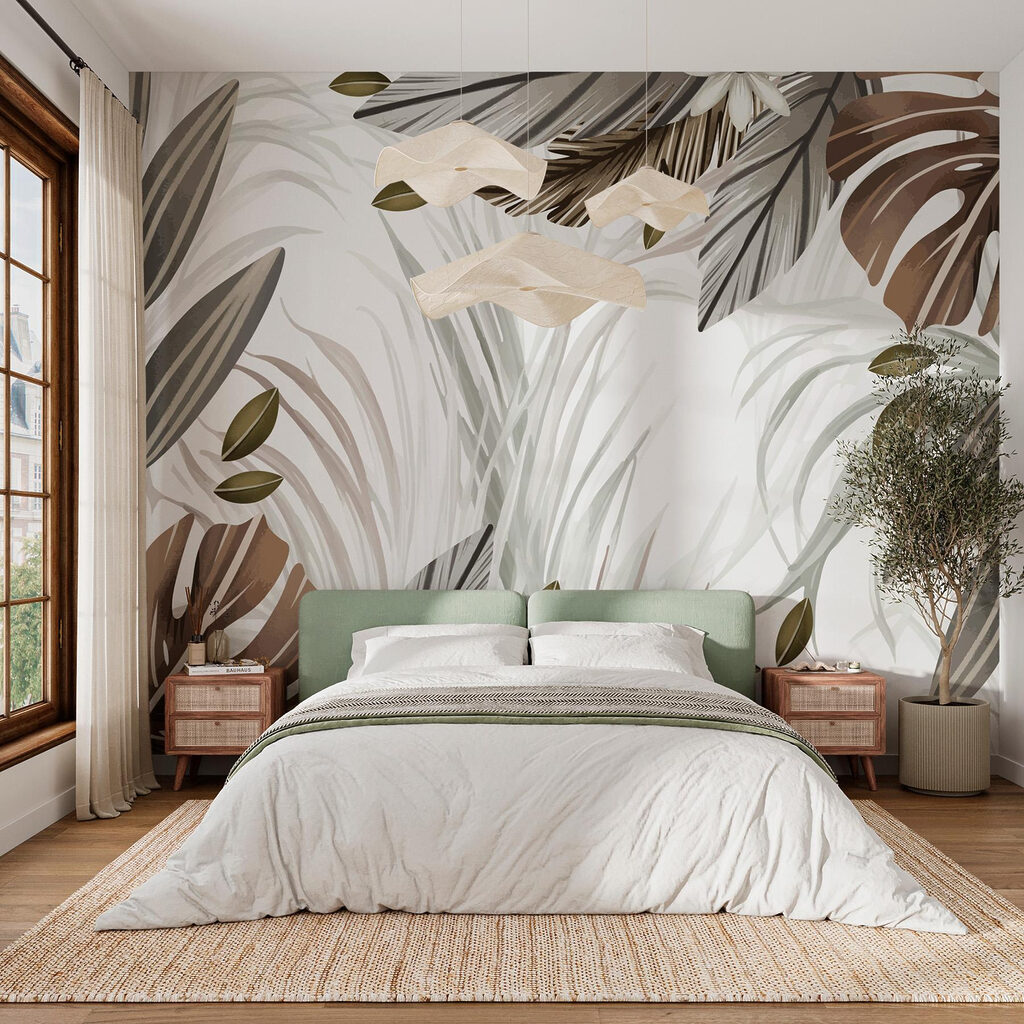 Bruine tropenbladeren op wit — interieur 3