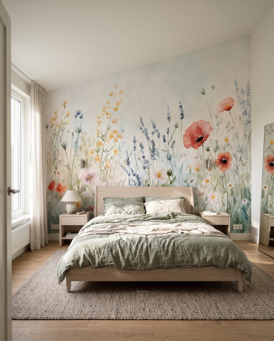 Bloemenweide vol kleine kleuren in een interieur