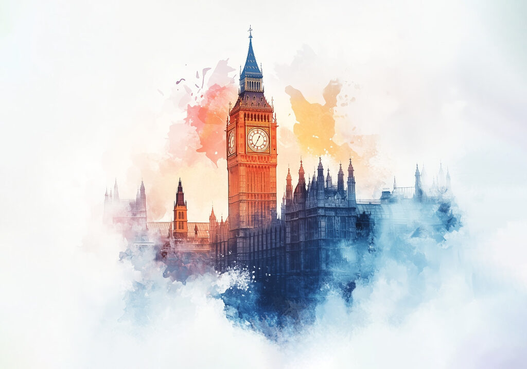 Big Ben in waterverf — volledig ontwerp