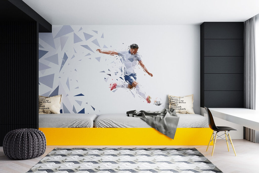 Voetballer door blauwe scherven — interieur 3