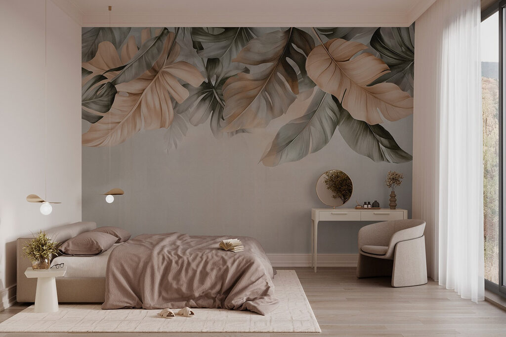 Hangende bladeren boven taupe — interieur 1