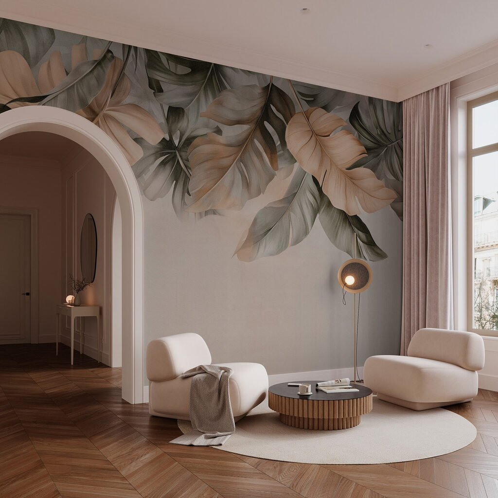 Hangende bladeren boven taupe — interieur 4