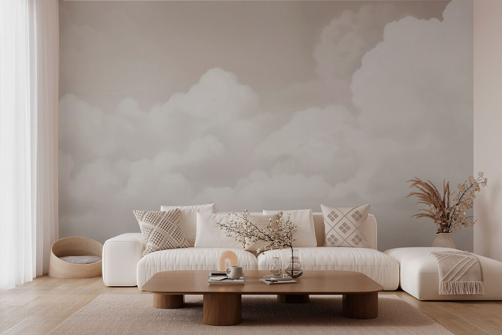 Bewolkte lucht met wolken in een interieur