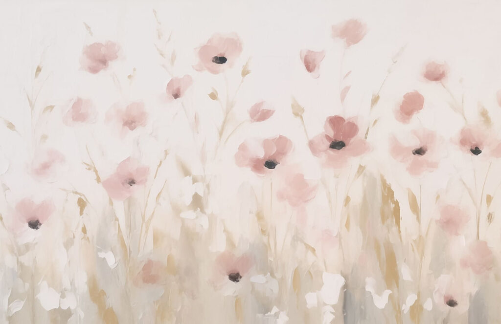 Schilderij van roze bloemen — volledig ontwerp