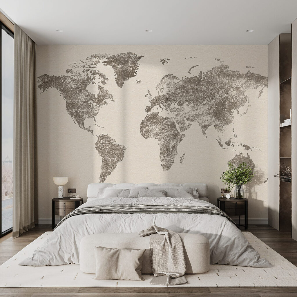 Kaart van de wereld in een interieur