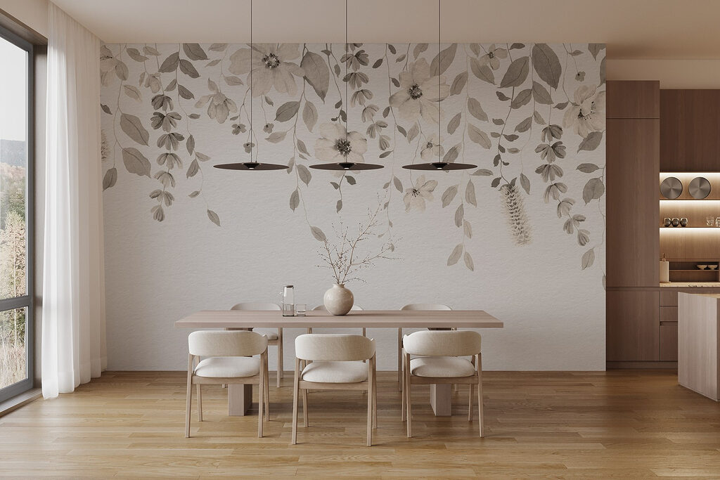 Bloemslingers boven lege ruimte — interieur 3