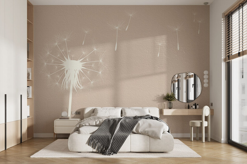 Zaadpluis op warm beige — interieur 1