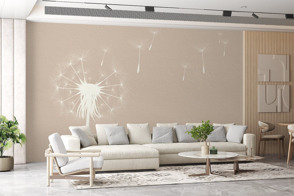 Zaadpluis op warm beige — interieur 3