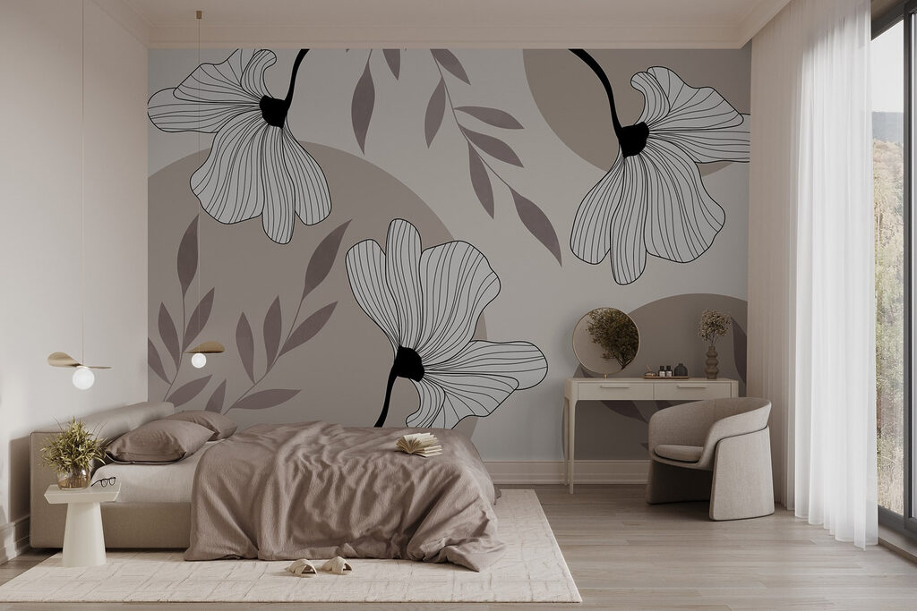 Witte bloemen op taupe — interieur 1