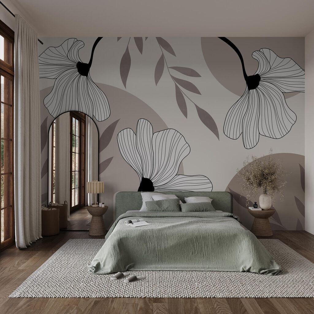 Witte bloemen op taupe — interieur 2
