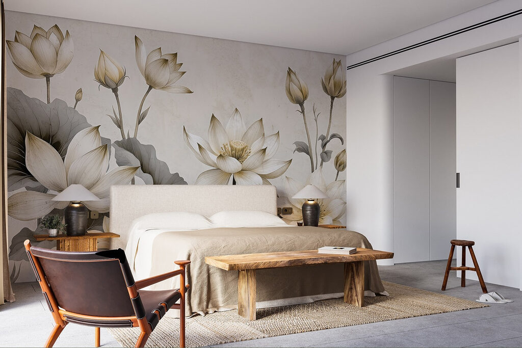 Witte lotussen, grijze bladeren — interieur 2