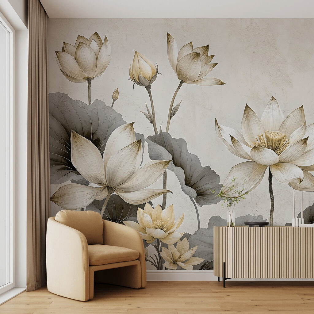 Witte lotussen, grijze bladeren — interieur 3