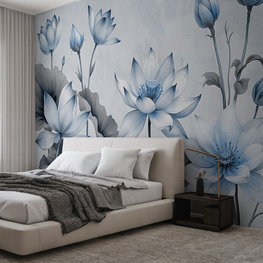 Blauwe lotussen in lijnenspel — interieur 2