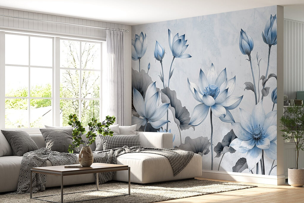 Blauwe lotussen in lijnenspel — interieur 4