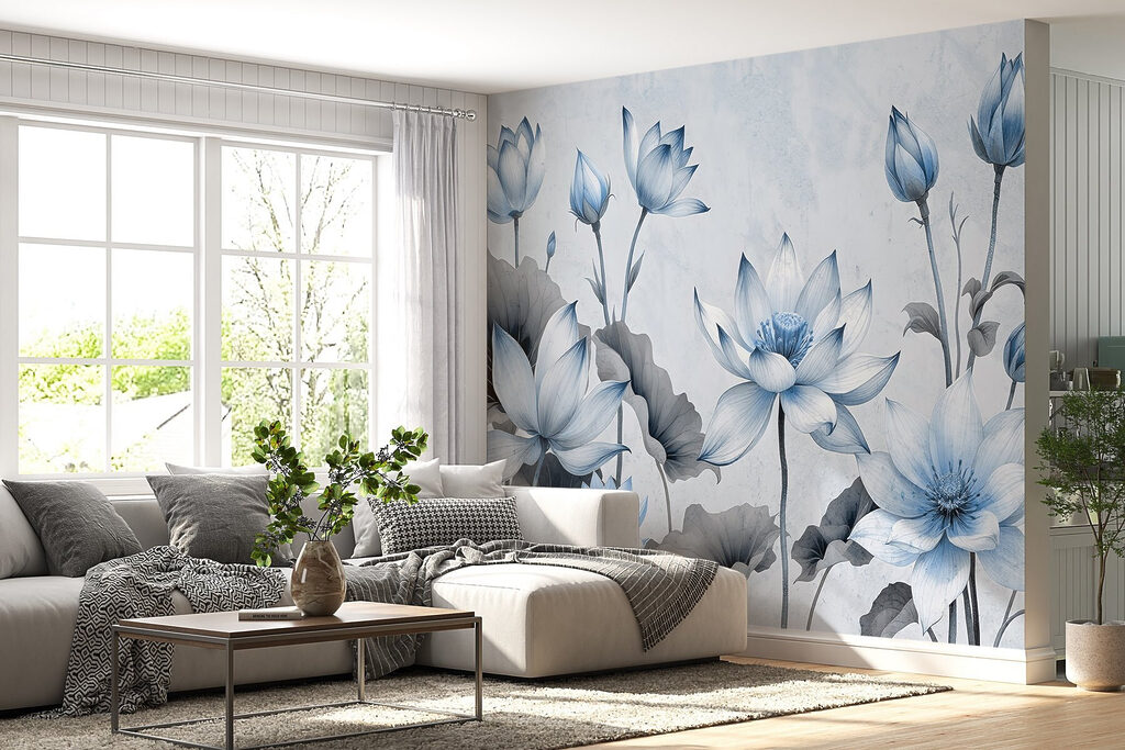 Blauwe lotussen in lijnenspel — interieur 5