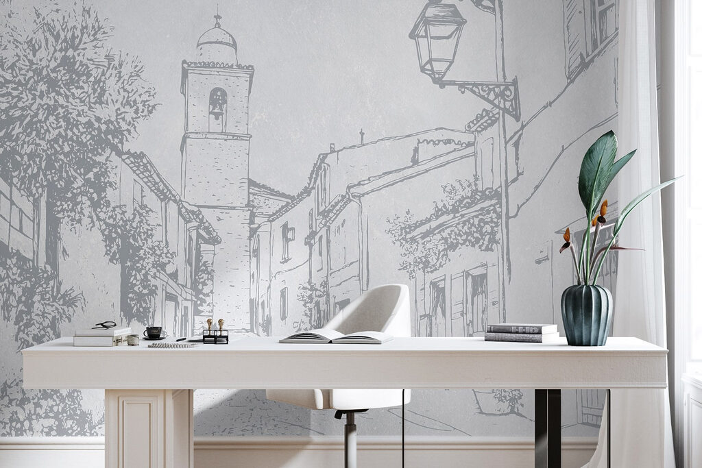 Dorpsstraat in fijne potloodlijnen — interieur 4