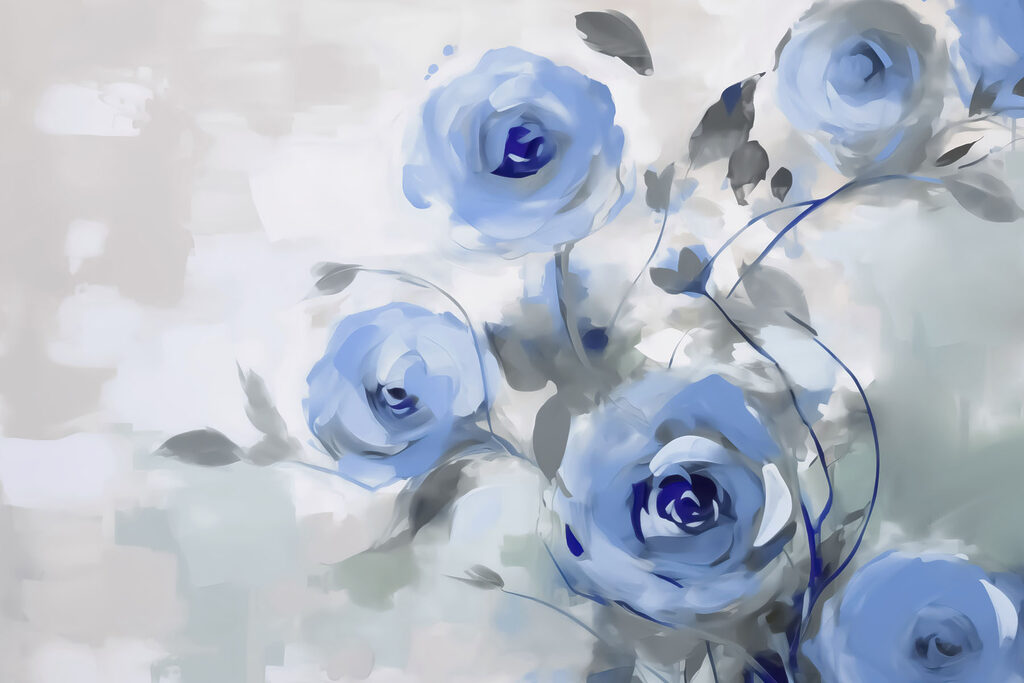 Blauwe rozen in verf — volledig ontwerp