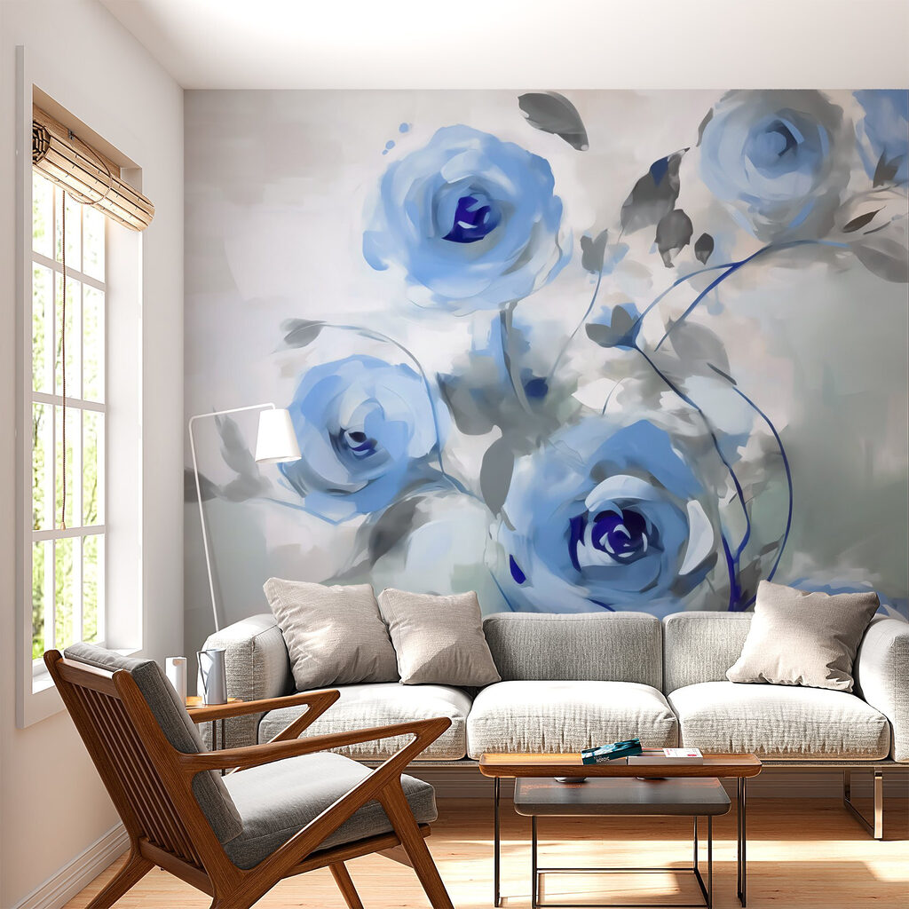 Blauwe rozen in verf — interieur 1