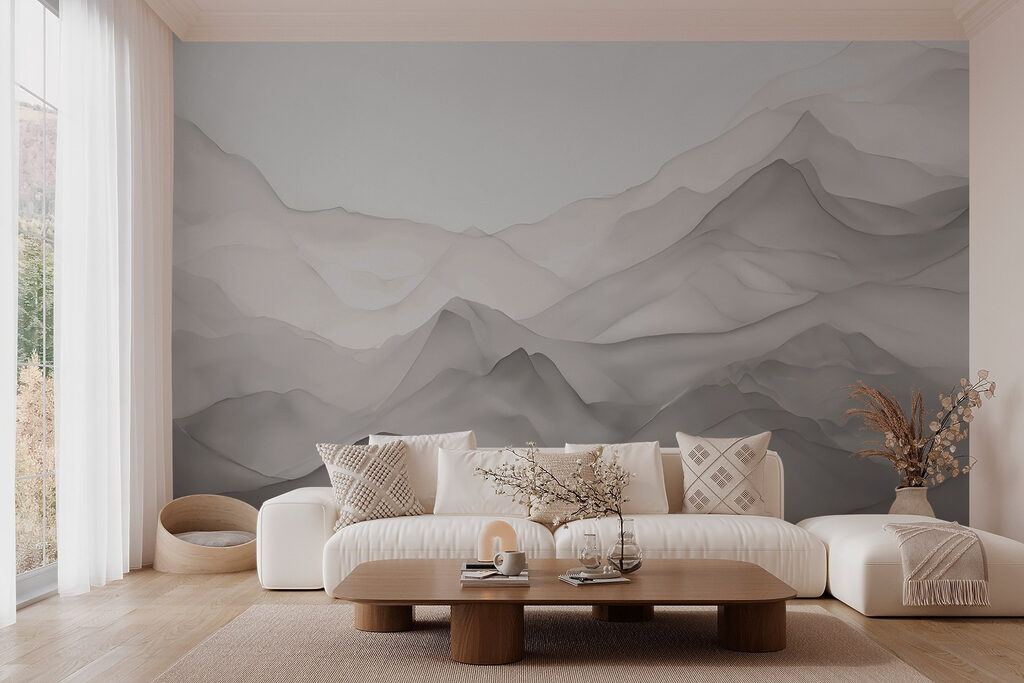 Witte bergen met een witte achtergrond in een interieur