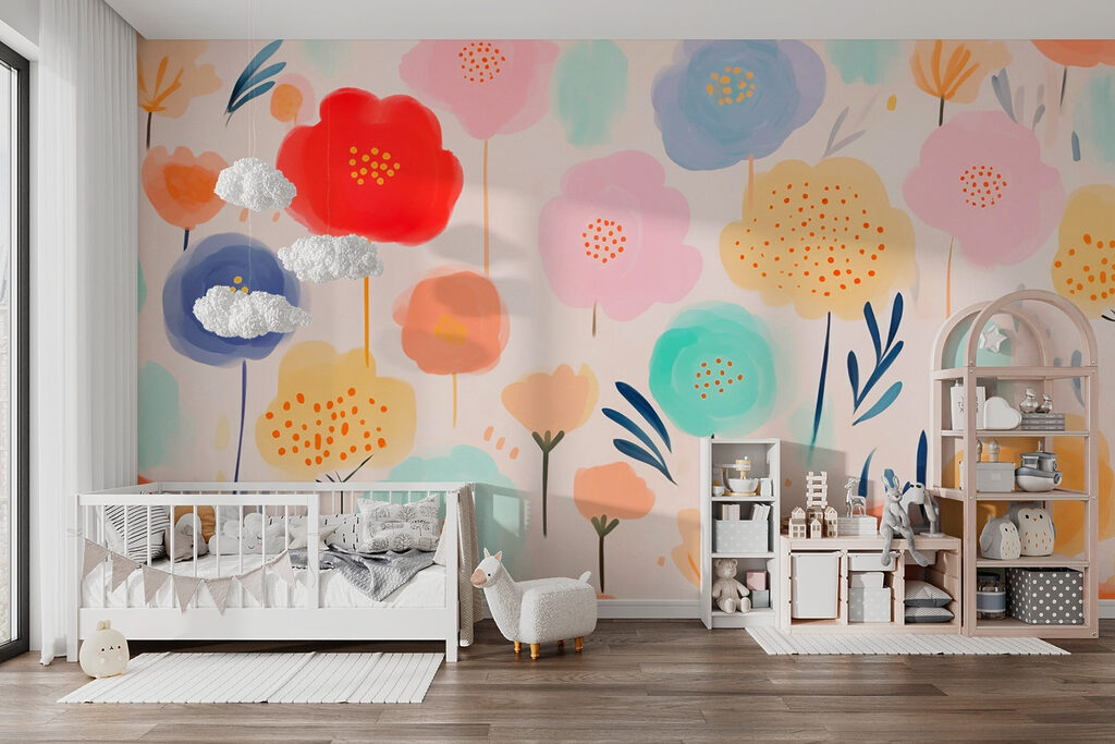 Kleurrijke bloemen op een witte achtergrond — interieur 1