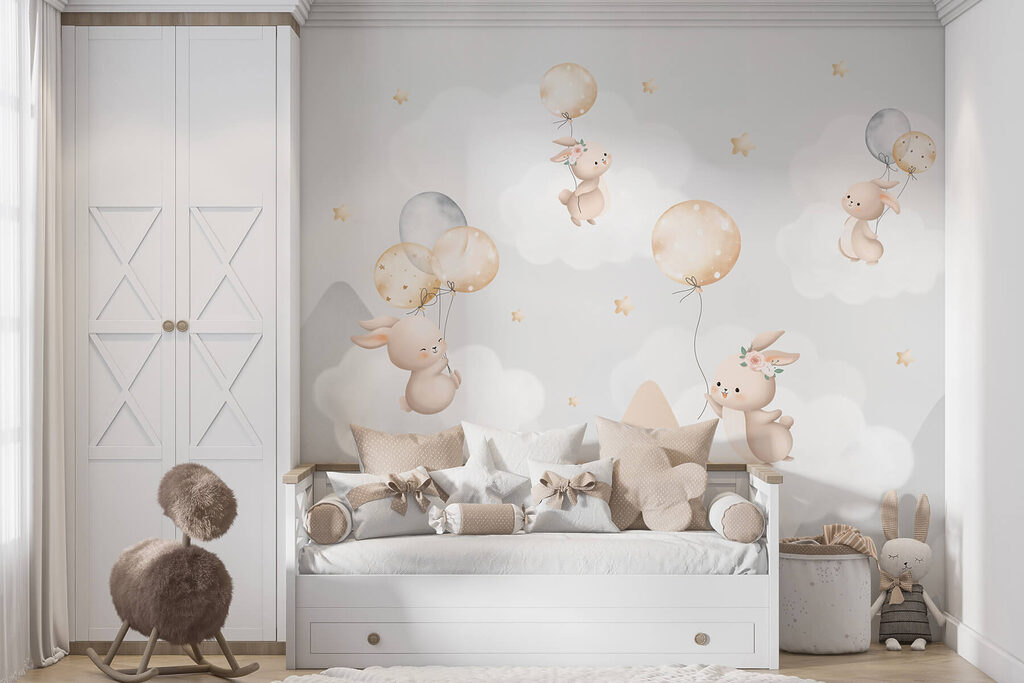Konijntjes aan zwevende ballonnen — interieur 1