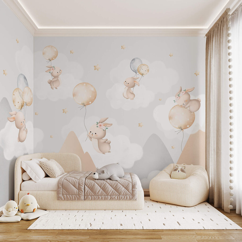 Konijntjes aan zwevende ballonnen — interieur 2