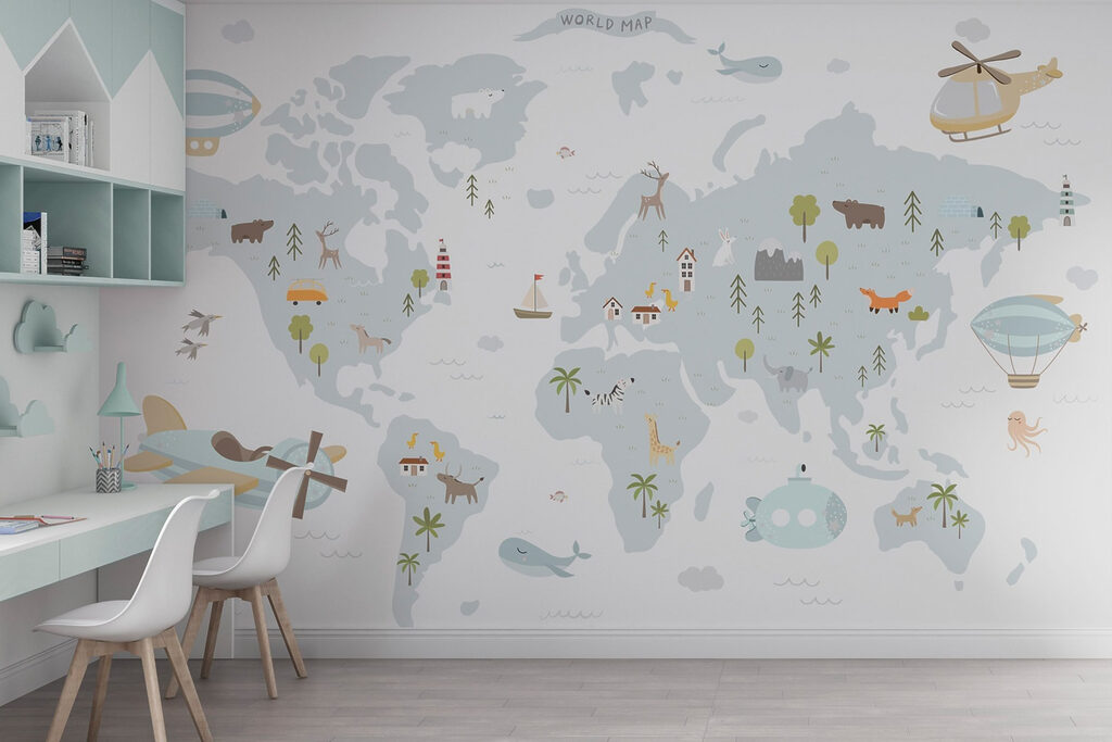 Wereldkaart met kleine reizigers — interieur 3