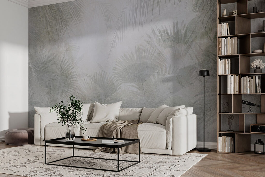 Palmwoud achter grijze waas — interieur 3