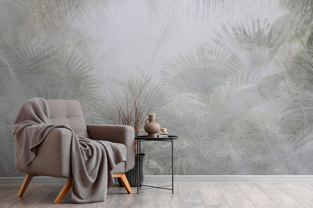 Palmwoud achter grijze waas — interieur 4