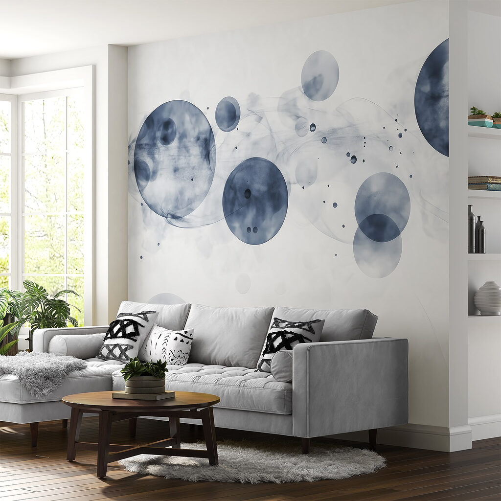 Blauwe cirkels in waterverf — interieur 3