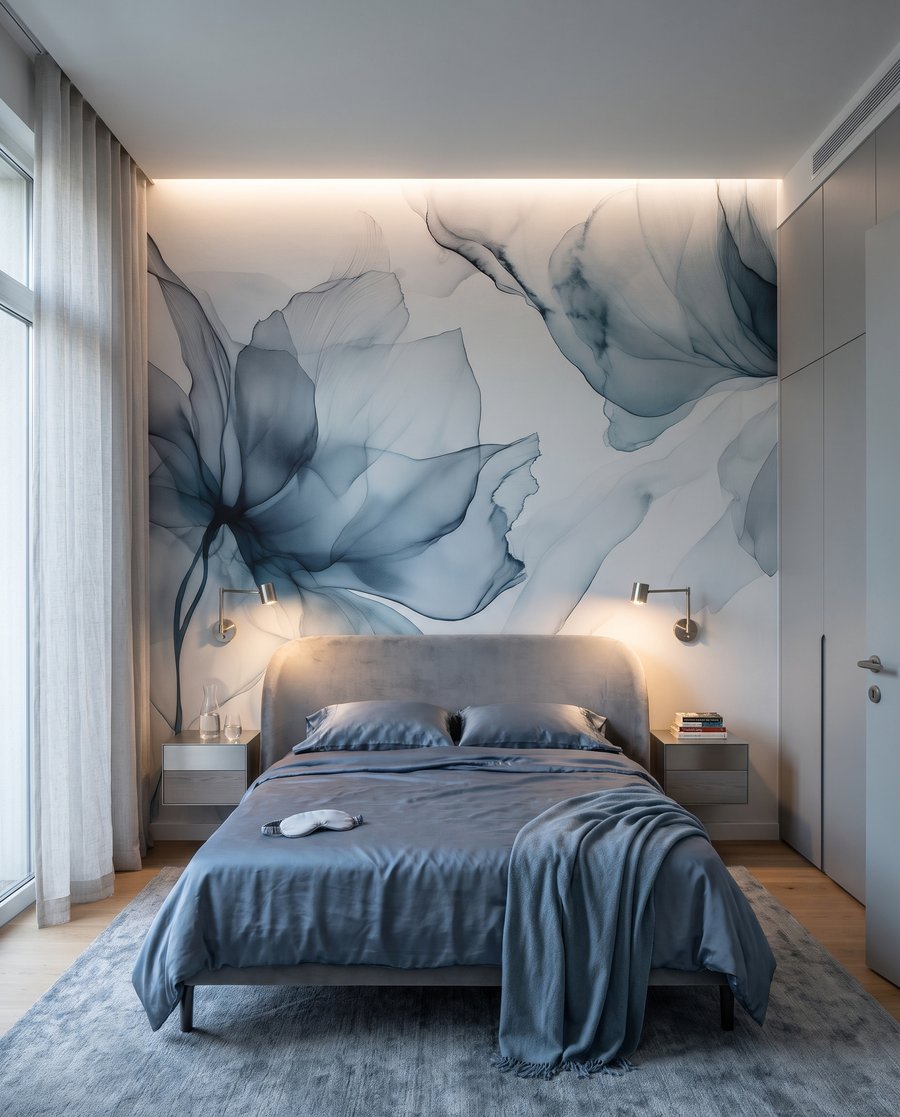 Twee bloemen in kleurrook in een interieur
