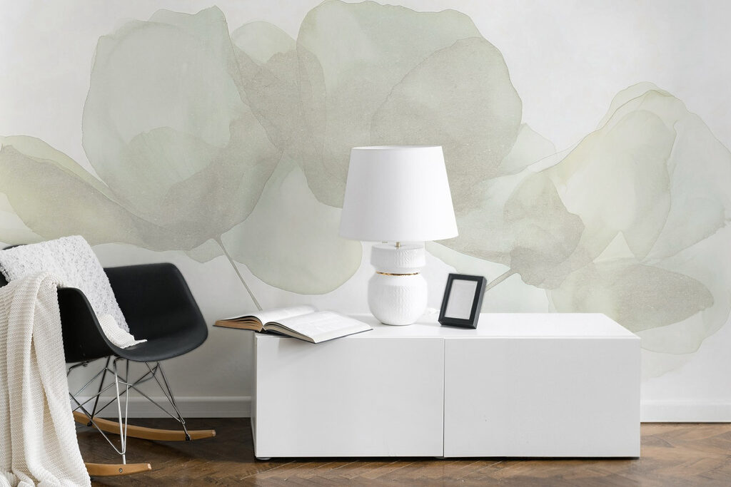 Lichtgroene bloemen boven stelen — interieur 2